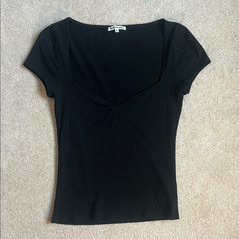 Reformation Black Short Sleeve Sweetheart Top